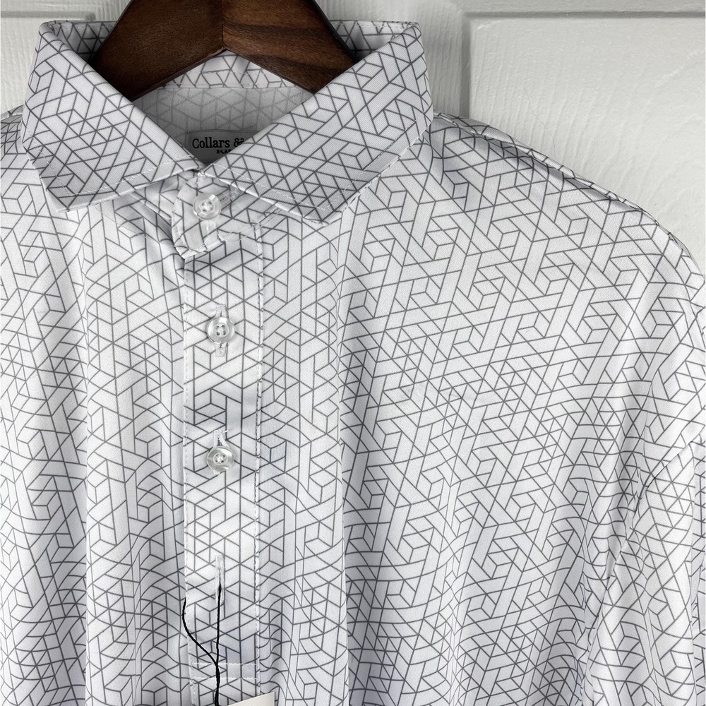 Collars & Co. Polo Shirt‎ Mens XL White Geometric Dress Collar Stretch Golf NEW